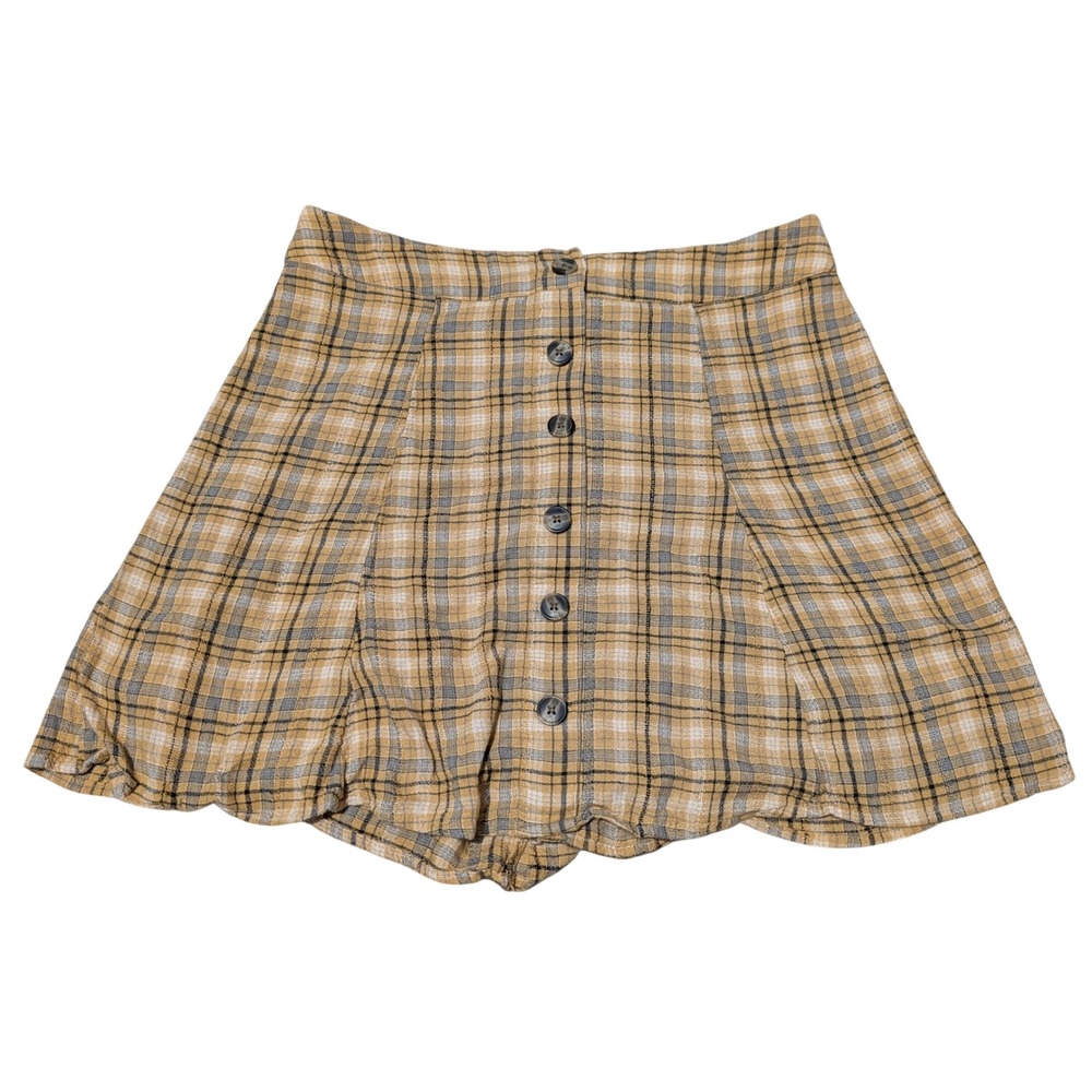 American Eagle Skort Women Medium Yellow Plaid Button Front Mini Preppy Skirt